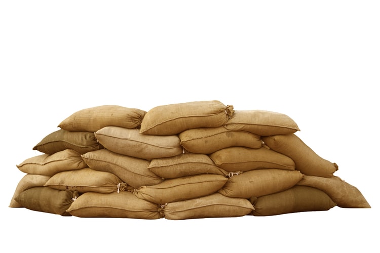 Pile of sandbags for winter.